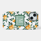 Sinaasappel citrus waterverf monogram naam iPhone 15 case (Achterkant horizontaal)