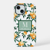 Sinaasappel citrus waterverf monogram naam iPhone 15 case (Achterkant)