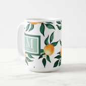 Sinaasappel citrus waterverf monogram naam koffiemok (Voorkant links)
