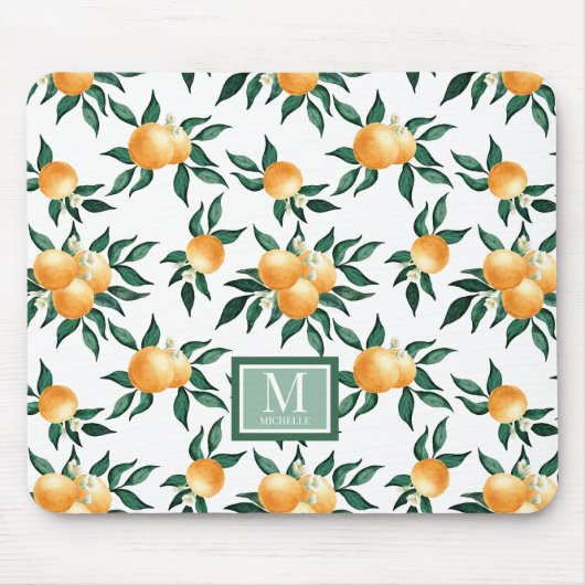 Sinaasappel citrus waterverf monogram naam muismat (Voorkant)