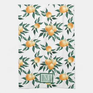 Sinaasappel citrus waterverf monogram naam theedoek