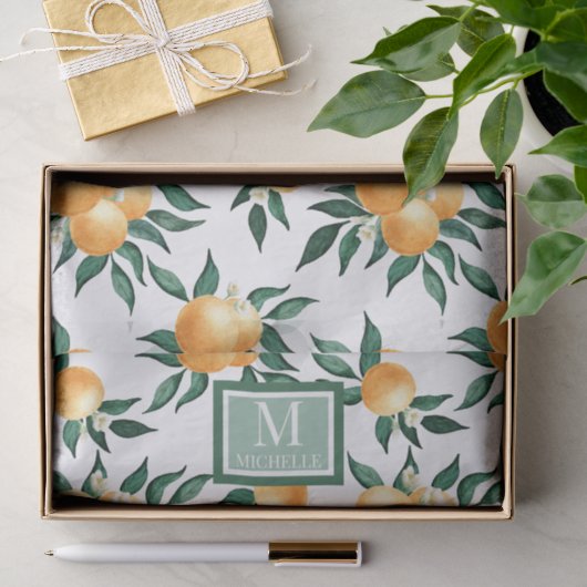Sinaasappel citrus waterverf monogram naam tissuepapier (Geschenk)