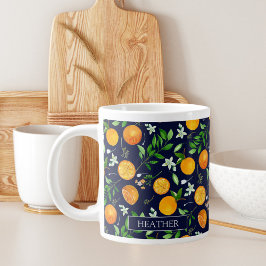 Sinaasappel citrus zomer bloem botanisch patroon grote koffiekop
