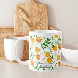 Sinaasappel citrus zomer bloem botanisch patroon grote koffiekop