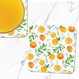 Sinaasappel citrus zomer bloem botanisch patroon kartonnen onderzetters
