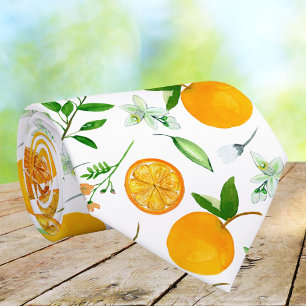 Sinaasappel citrus zomer bloem botanisch patroon stropdas