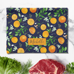 Sinaasappel citrus zomer bloem botanisch patroon theedoek