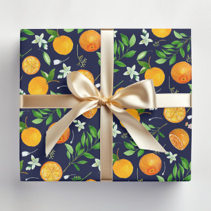 Sinaasappel Citrus Zomer Bloemige Botanische Patro Cadeaupapier