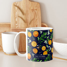 Sinaasappel Citrus Zomer Bloemige Botanische Patro Koffiemok
