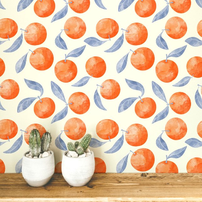 Sinaasappel citrusfruit mediterraan aquarel behang (Citrus orange fruit watercolor wallpaper)