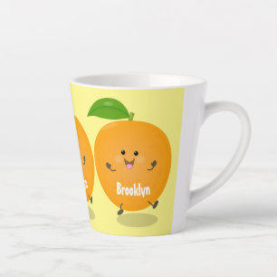 Sinaasappel citrusvruchten die met klauterdansen latte mok