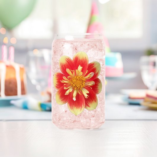 Sinaasappel Collarette Dahlia Blooms Bloemen Blikvorm Glas (Insitu (Verjaardag))