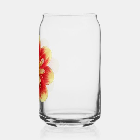 Sinaasappel Collarette Dahlia Blooms Bloemen Blikvorm Glas (Links)