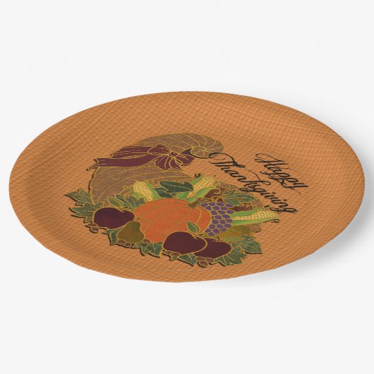 Sinaasappel Cornucopia Thanksgiving Papieren Borde Bordje (Gekanteld)