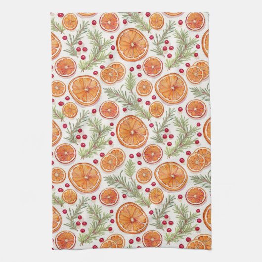 Sinaasappel, Cranberry en Rozemarijn vakantie Wate Theedoek (Verticaal)