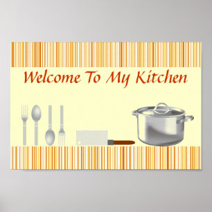 Sinaasappel Cream Striped Kitchen Poster