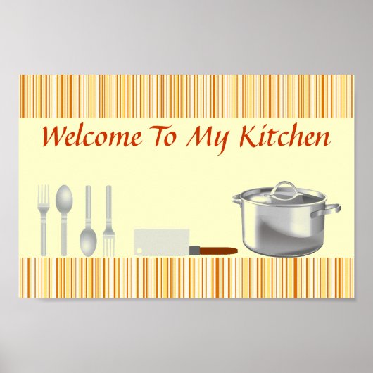 Sinaasappel Cream Striped Kitchen Poster (Voorkant)