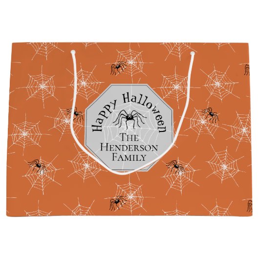 Sinaasappel Creepy Spider Webs Custom Halloween Groot Cadeauzakje (Voorkant)