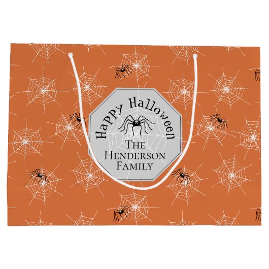 Sinaasappel Creepy Spider Webs Custom Halloween Groot Cadeauzakje (Achterkant)