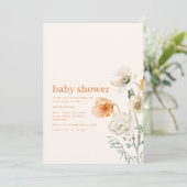 Sinaasappel & Crème Bloemen Baby shower Feestuitno Kaart (Staand voorkant)