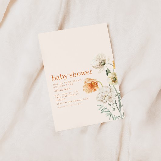 Sinaasappel & Crème Bloemen Baby shower Feestuitno Kaart