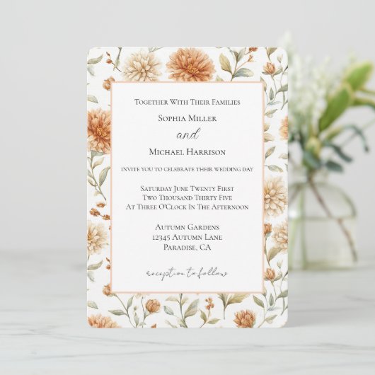 Sinaasappel Crème Bloemen Bruiloft Kaart (Staand voorkant)