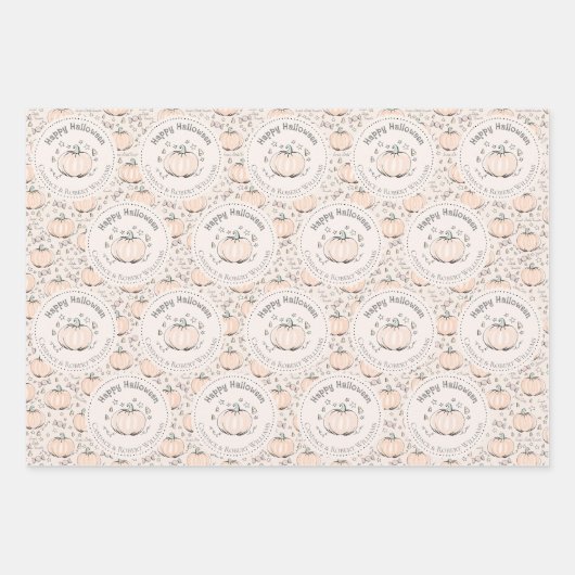 Sinaasappel & Crème Kleine Pompoen Baby Halloween Inpakpapier Vel (Voorkant)