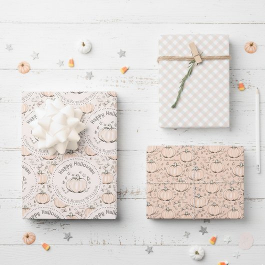 Sinaasappel & Crème Kleine Pompoen Baby Halloween Inpakpapier Vel