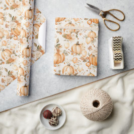 Sinaasappel Crème Pompoenen Bloemen Cadeaupapier