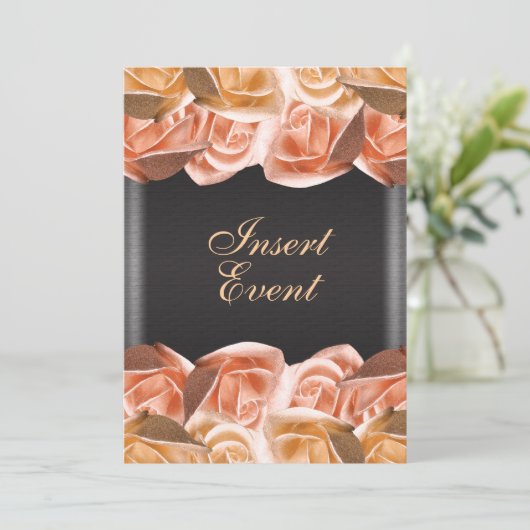 Sinaasappel crème zwarte roos elegant kaart (Staand voorkant)