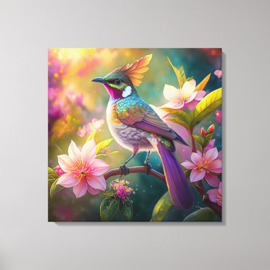 Sinaasappel Crested Rainbow Jay Fantasy Bird Canvas Afdruk (Voorkant)