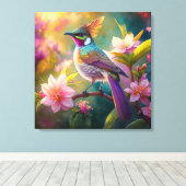 Sinaasappel Crested Rainbow Jay Fantasy Bird Canvas Afdruk (Insitu (Houten vloer))
