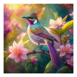 Sinaasappel Crested Rainbow Jay Fantasy Bird Foto Afdruk