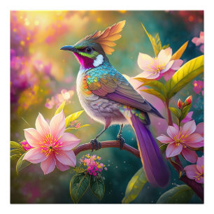 Sinaasappel Crested Rainbow Jay Fantasy Bird Foto Afdruk