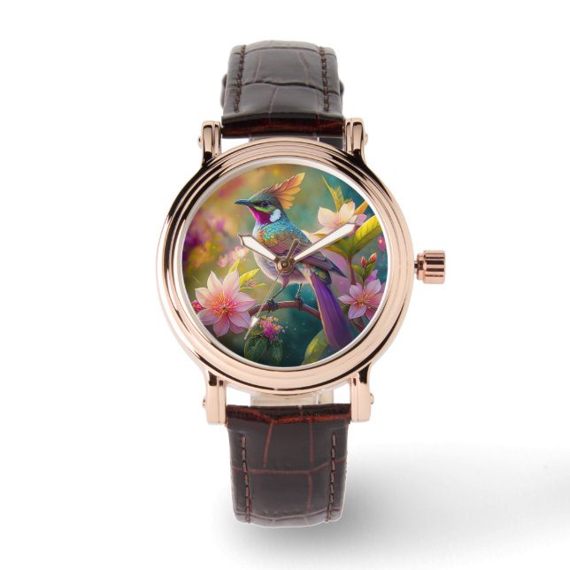 Sinaasappel Crested Rainbow Jay Fantasy Bird Horloge (Voorkant)