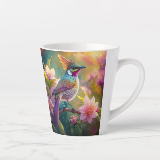 Sinaasappel Crested Rainbow Jay Fantasy Bird Latte Mok (Rechts)