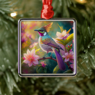 Sinaasappel Crested Rainbow Jay Fantasy Bird Metalen Ornament