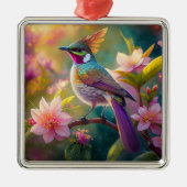Sinaasappel Crested Rainbow Jay Fantasy Bird Metalen Ornament (Voorkant)