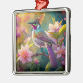 Sinaasappel Crested Rainbow Jay Fantasy Bird Metalen Ornament (Links)