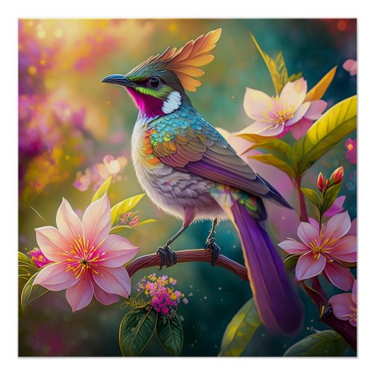 Sinaasappel Crested Rainbow Jay Fantasy Bird Perfect Poster (Voorkant)