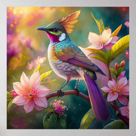 Sinaasappel Crested Rainbow Jay Fantasy Bird Poster (Voorkant)