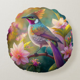 Sinaasappel Crested Rainbow Jay Fantasy Bird Rond Kussen