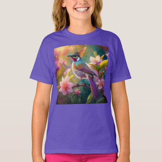 Sinaasappel Crested Rainbow Jay Fantasy Bird T-shirt (Voorkant)