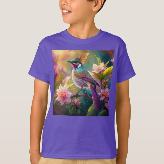 Sinaasappel Crested Rainbow Jay Fantasy Bird T-shirt (Voorkant)
