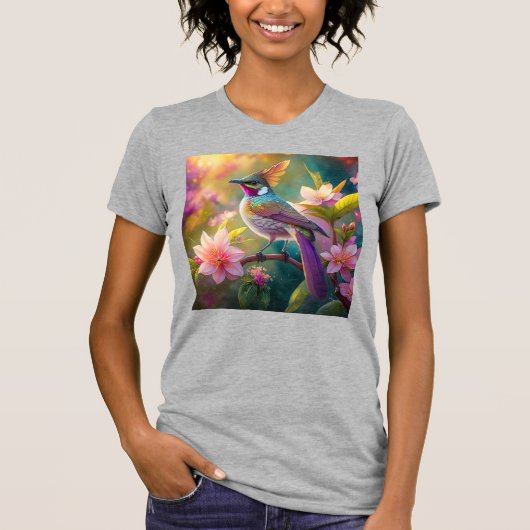 Sinaasappel Crested Rainbow Jay Fantasy Bird T-shirt (Voorkant)