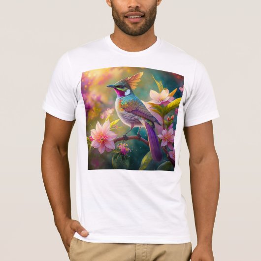 Sinaasappel Crested Rainbow Jay Fantasy Bird T-shirt (Voorkant)