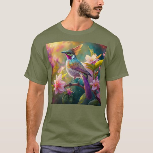 Sinaasappel Crested Rainbow Jay Fantasy Bird T-shirt (Voorkant)