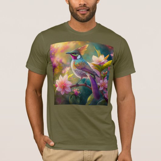 Sinaasappel Crested Rainbow Jay Fantasy Bird T-shirt (Voorkant)