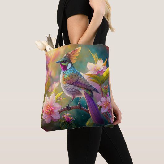 Sinaasappel Crested Rainbow Jay Fantasy Bird Tote Bag (Dichtbij)