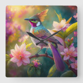 Sinaasappel Crested Rainbow Jay Fantasy Bird Vierkante Klok (Voorkant)